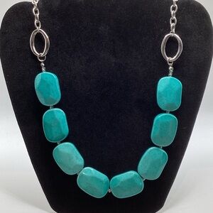 Turquoise Blue Molded Beaded Link Necklace